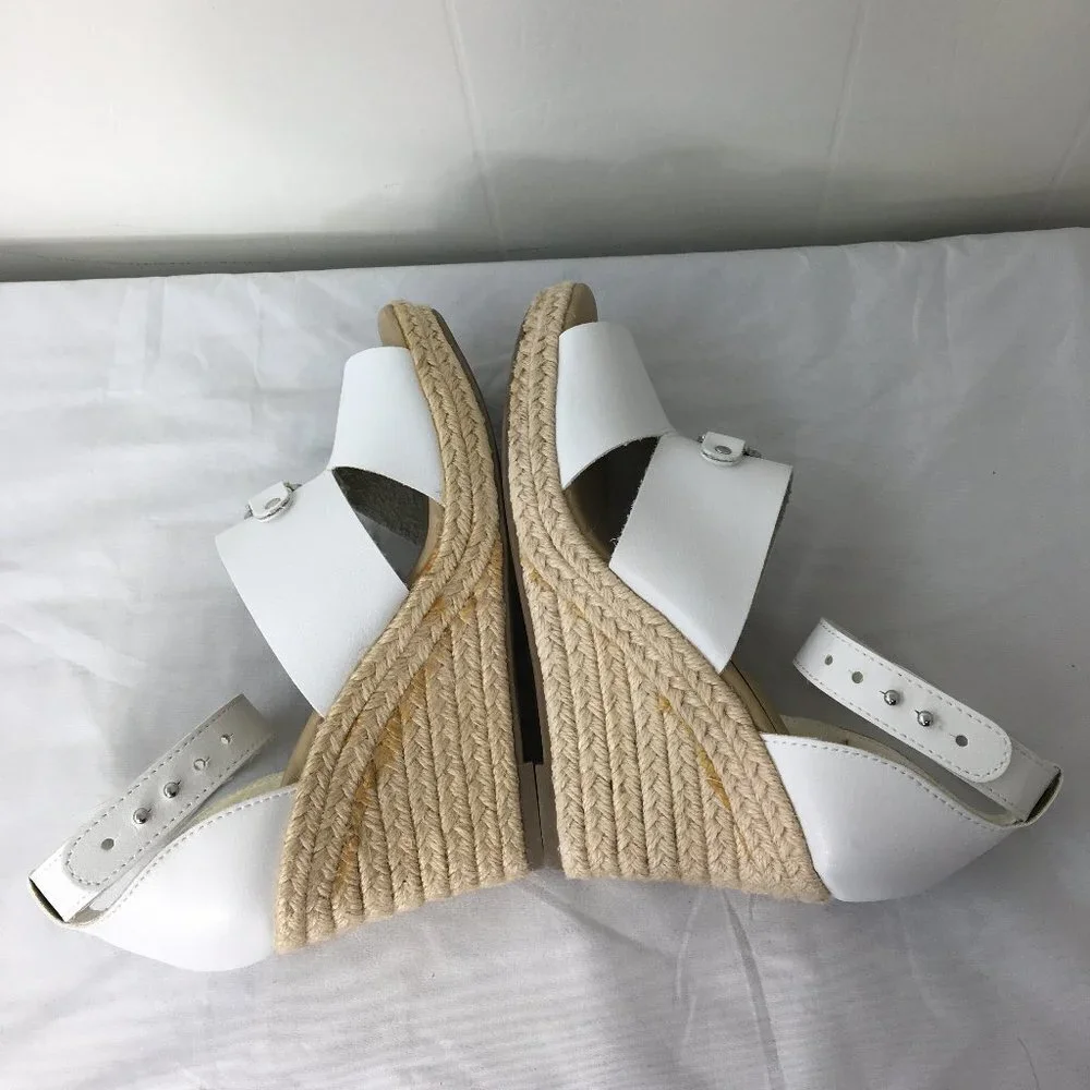 Nautica White Wedge Espadrille Open Toe Heel Sandal Size 8.5 GREAT Condition